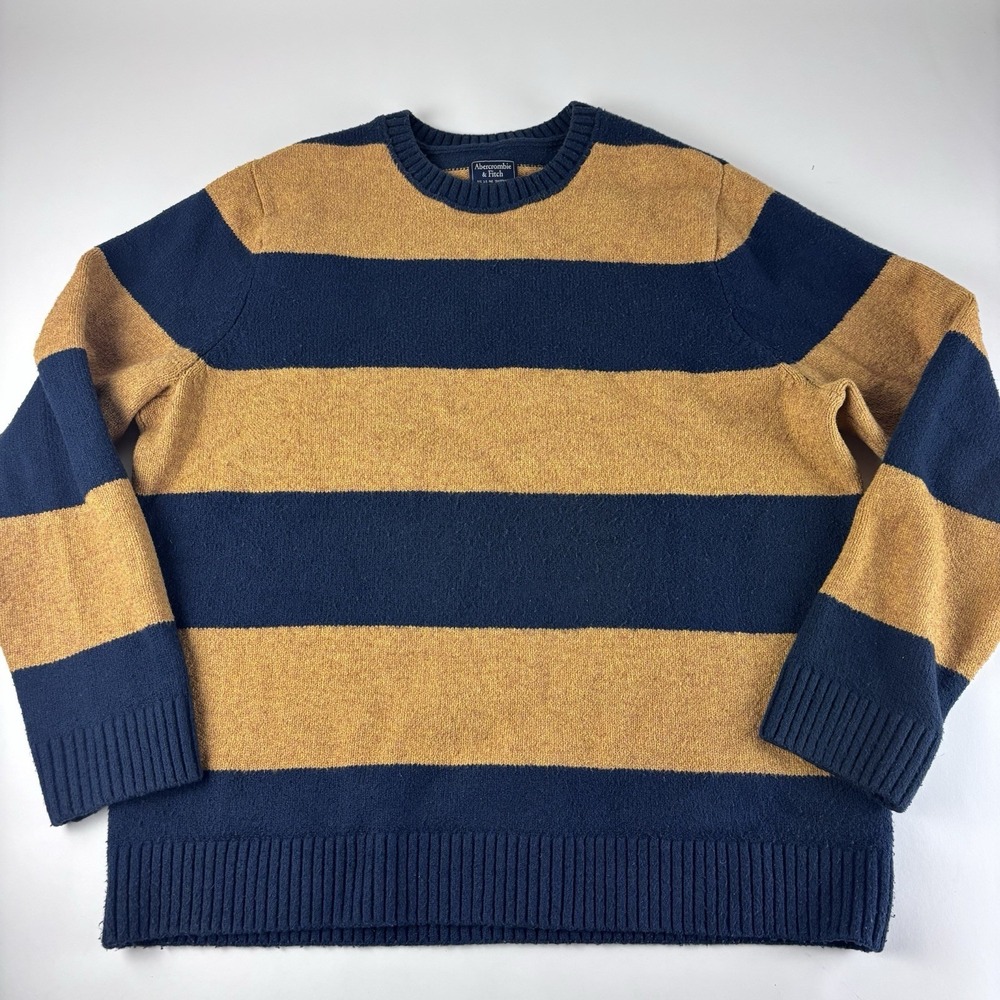 Abercrombie & Fitch Sweater Mens XXL Yellow Striped Cotton Blend Crewneck 2XL